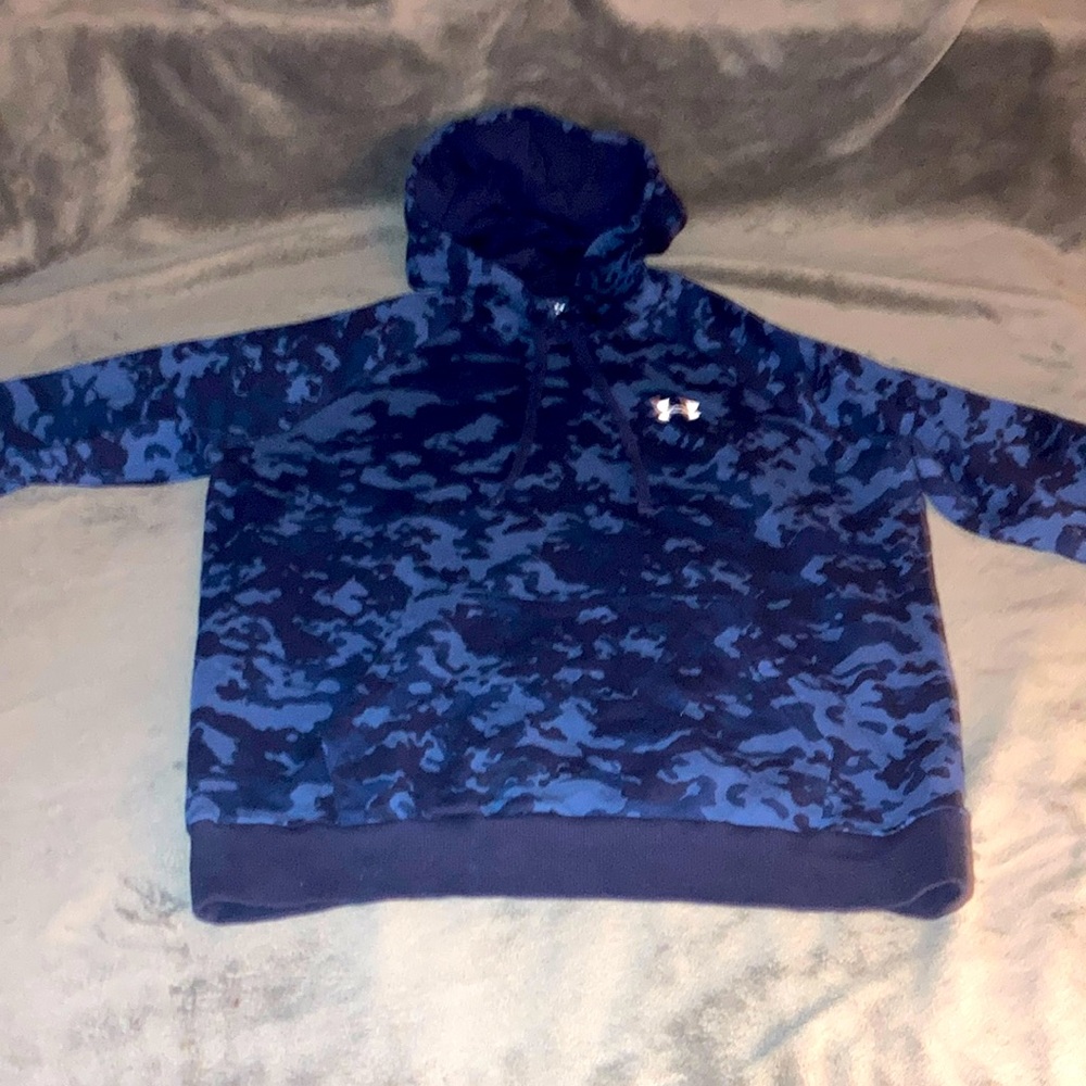 Under Armour hoodie, blue and black camo print.